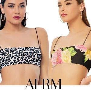 Afrm Reversible Penny Bandeau Crop Top Halter Floral Animal Print NWOT